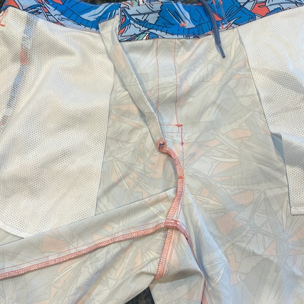 🩵🧡Vineyard Vines Blue and Orange Leaf Print Swim Board Shorts. Size 32. Like new - Picture 8 of 8